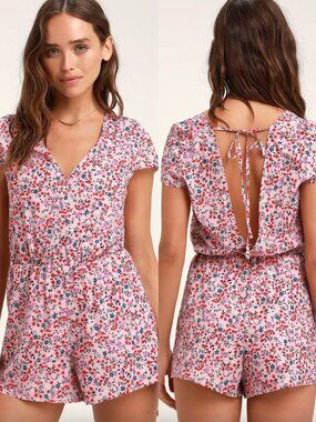 Lulu's Hottie Dotty Mauve Pink Floral Print Romper